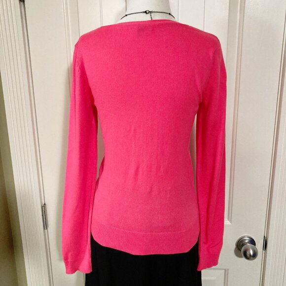 H&M Neon pink long sleeve v-neck cardigan ~ XS SMALL Barbie hot pink sweater - Picture 10 of 10